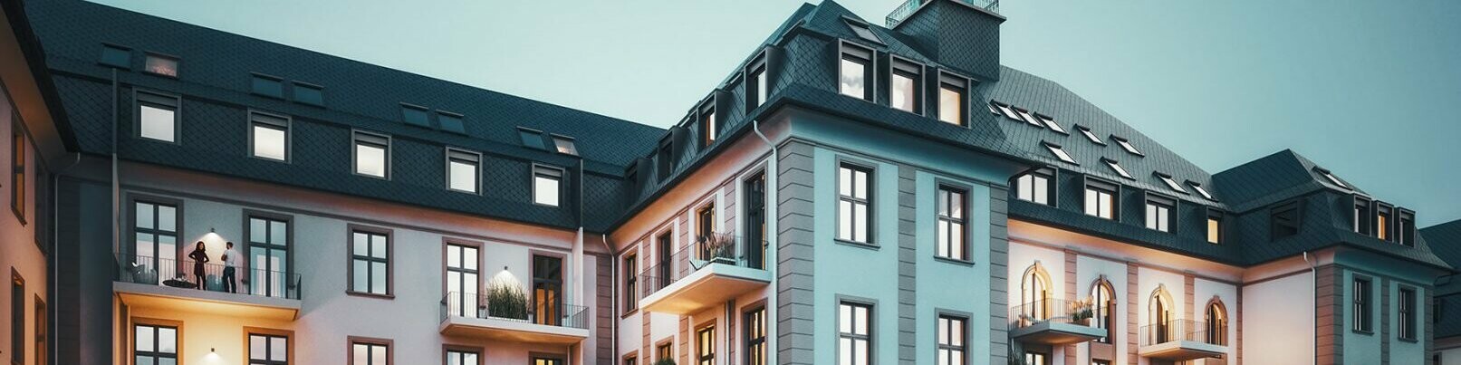 External view of the Marie house in Germany at dusk.