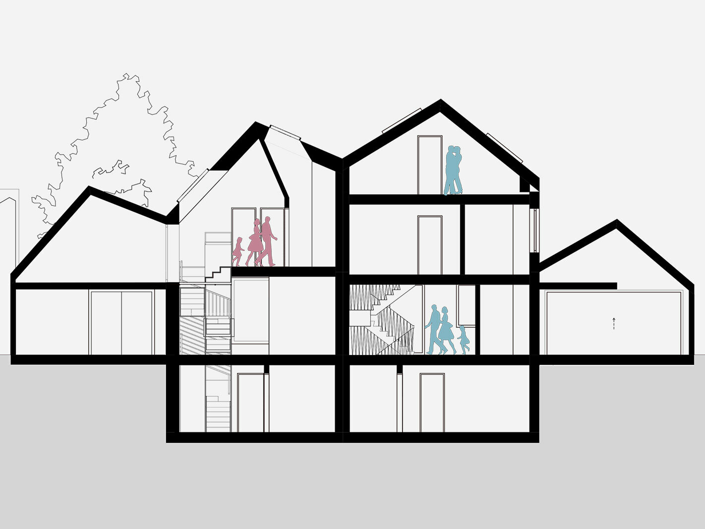 Cross section of the semi-detached house.