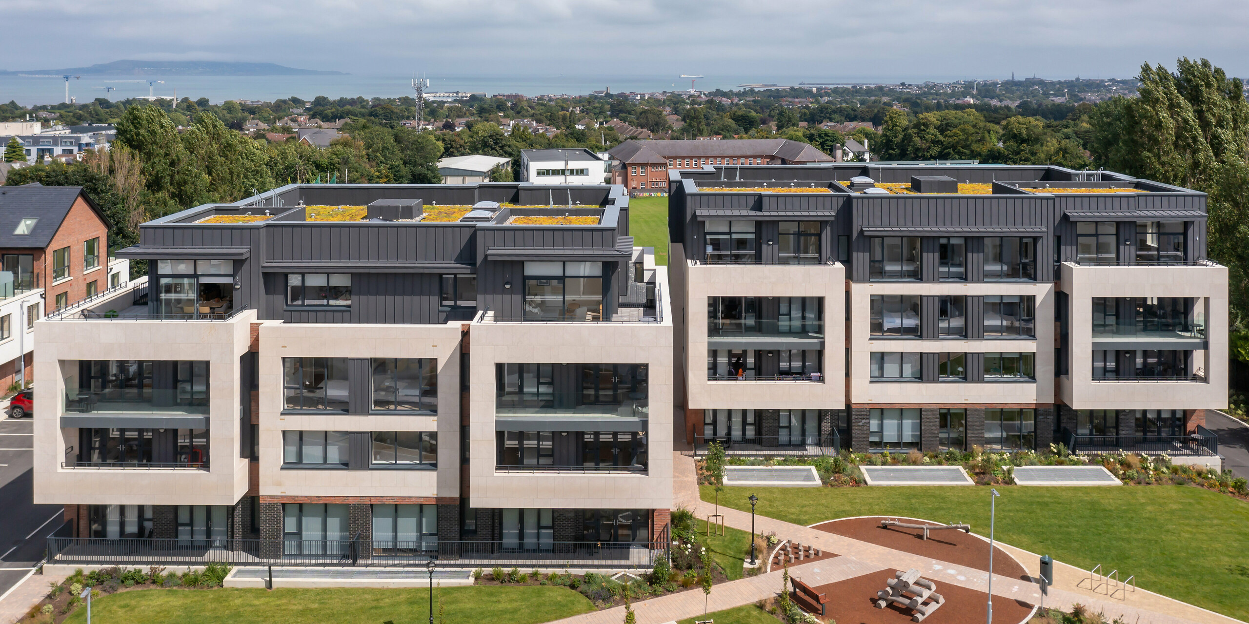 Bird's eye view of Oatlands Manor in the heart of Mount Merrion in south Dublin.