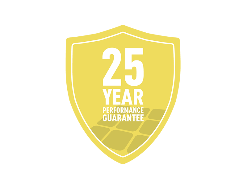 Yellow guarantee logo for the 25-year performance guarantee of the PREFALZ solar panel