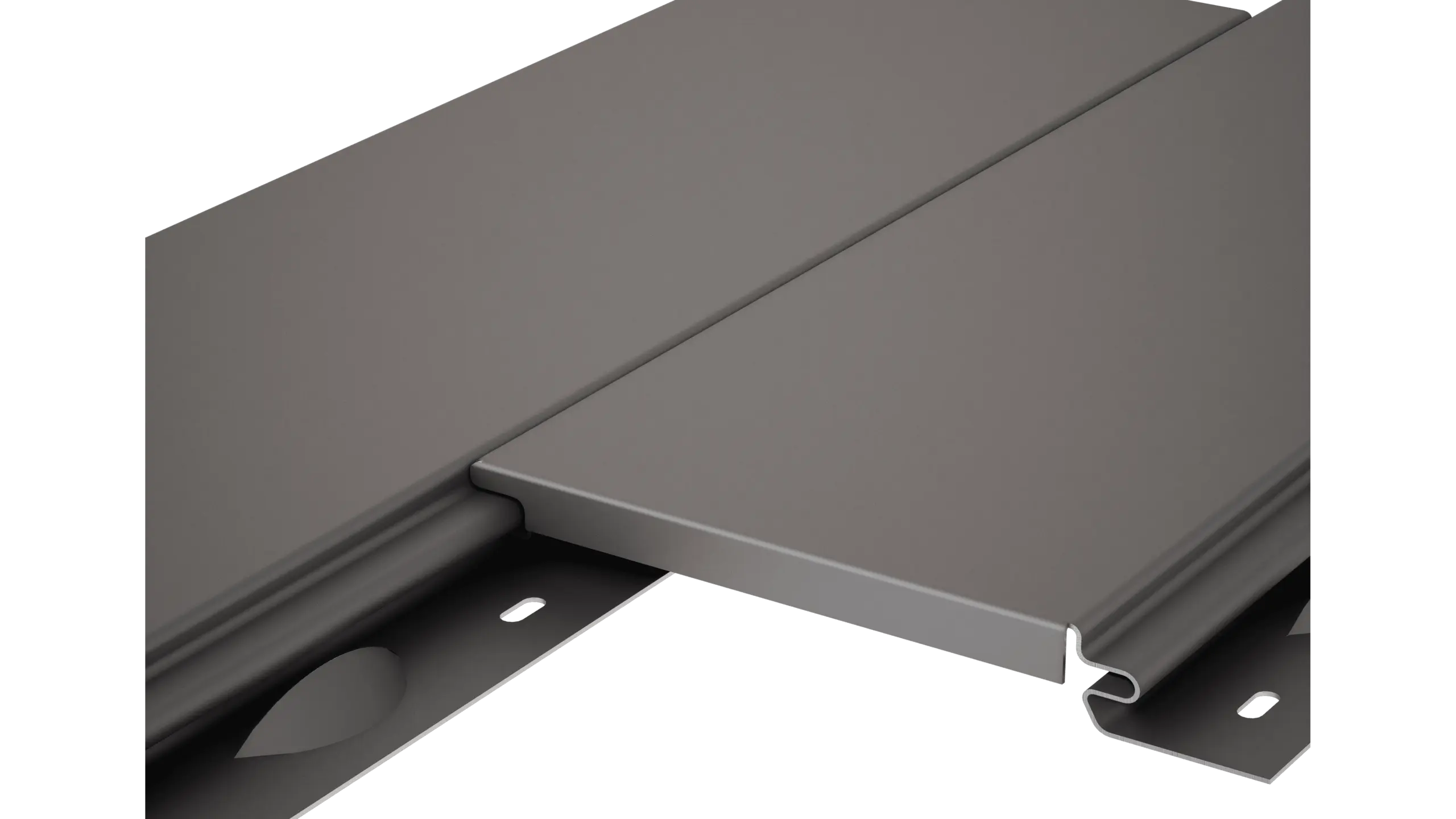A detailed view of PREFA cladding without a shadow joint, featuring a smooth surface, as a grey aluminium façade panel