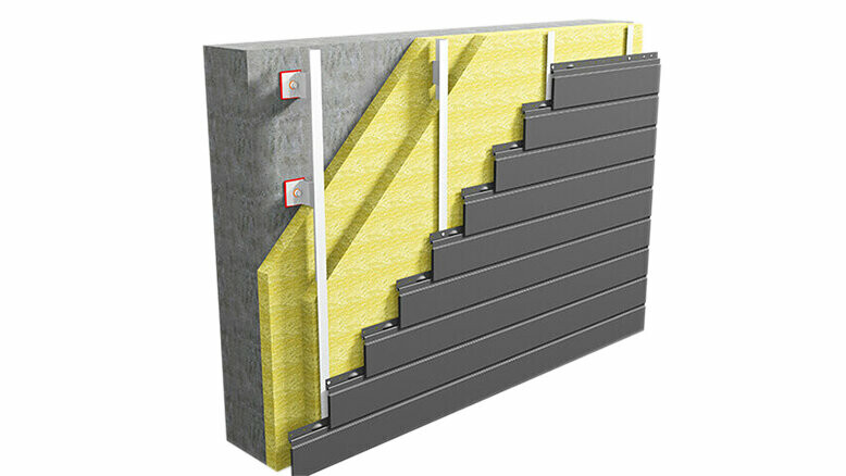 Wall structure with PREFA sidings (installed horizontally) on aluminium substructure