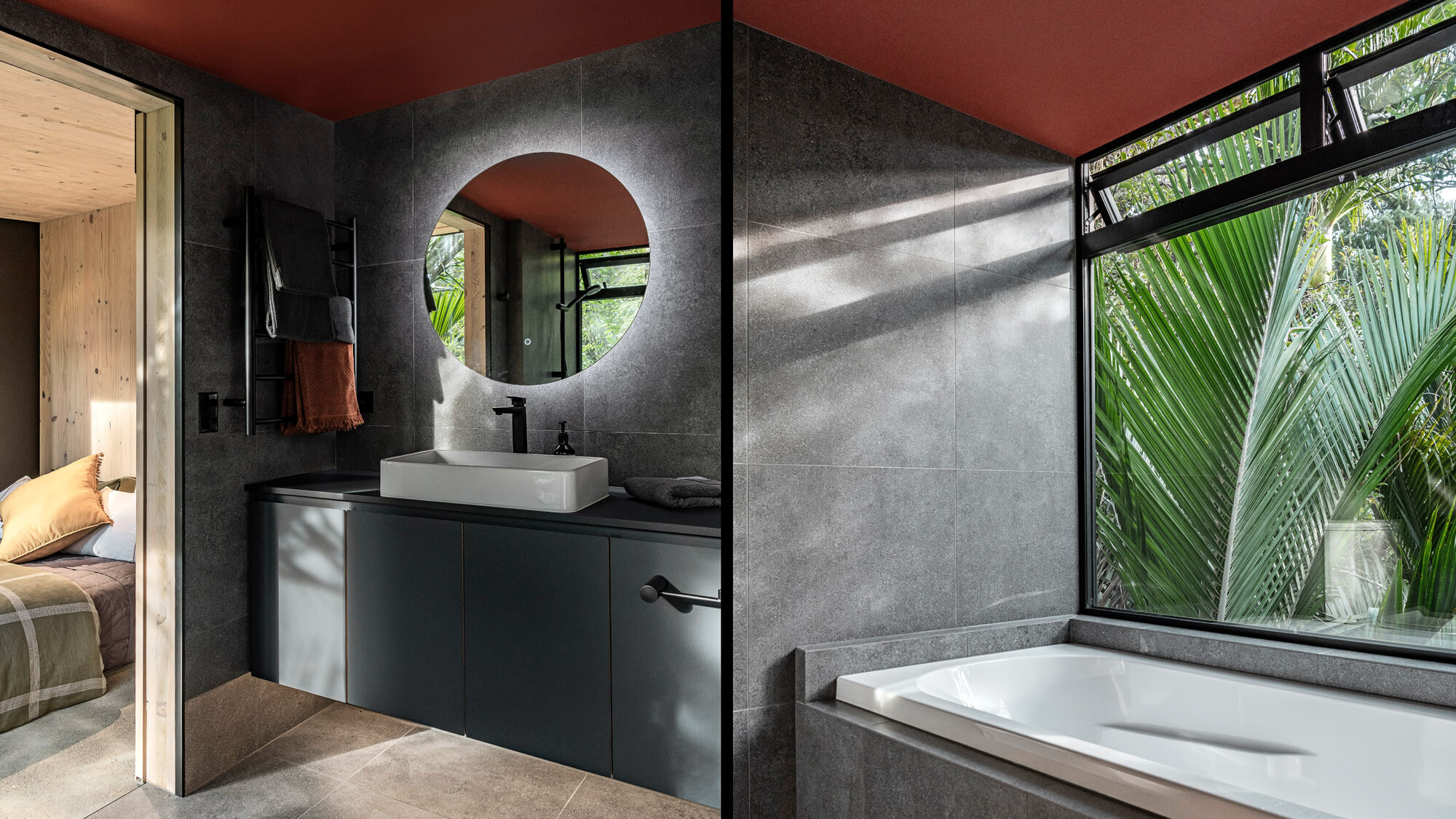 Details of the bathroom exhibiting various shades of grey.