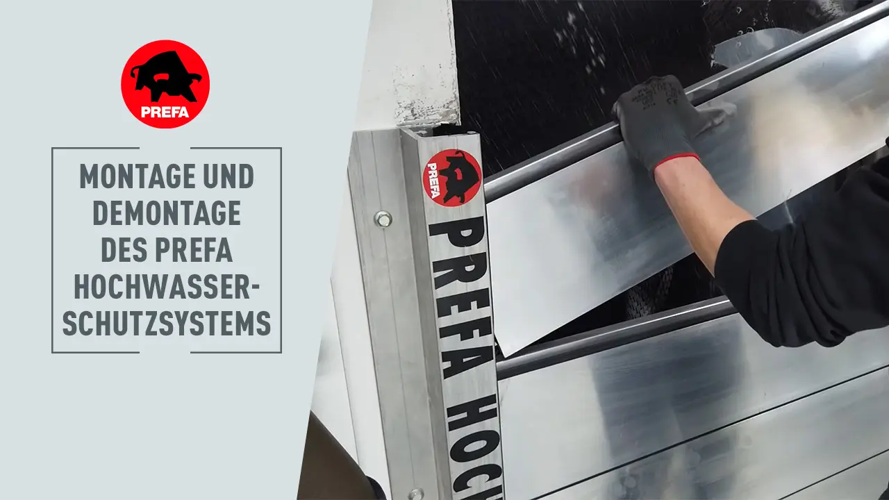 Photo of a fully assembled PREFA flood protection system