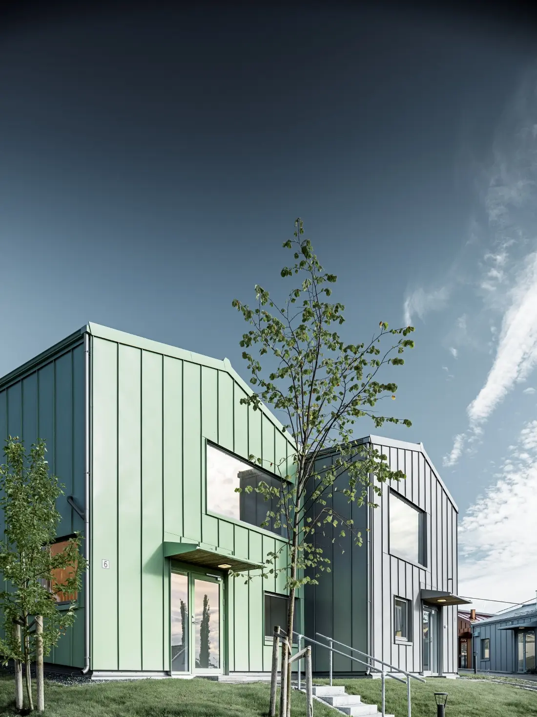 Residential development with detached houses clad in PREFA Prefalz in various colours in Trondheim.