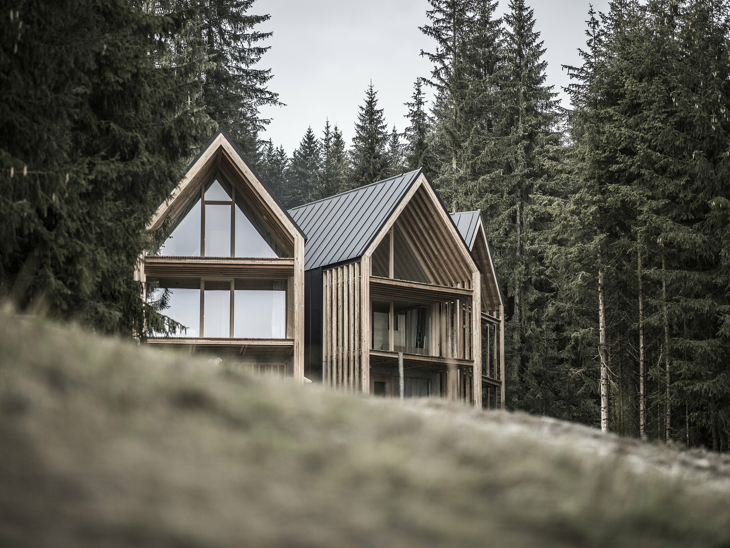 Shot of the three chalets from the south side of the property.