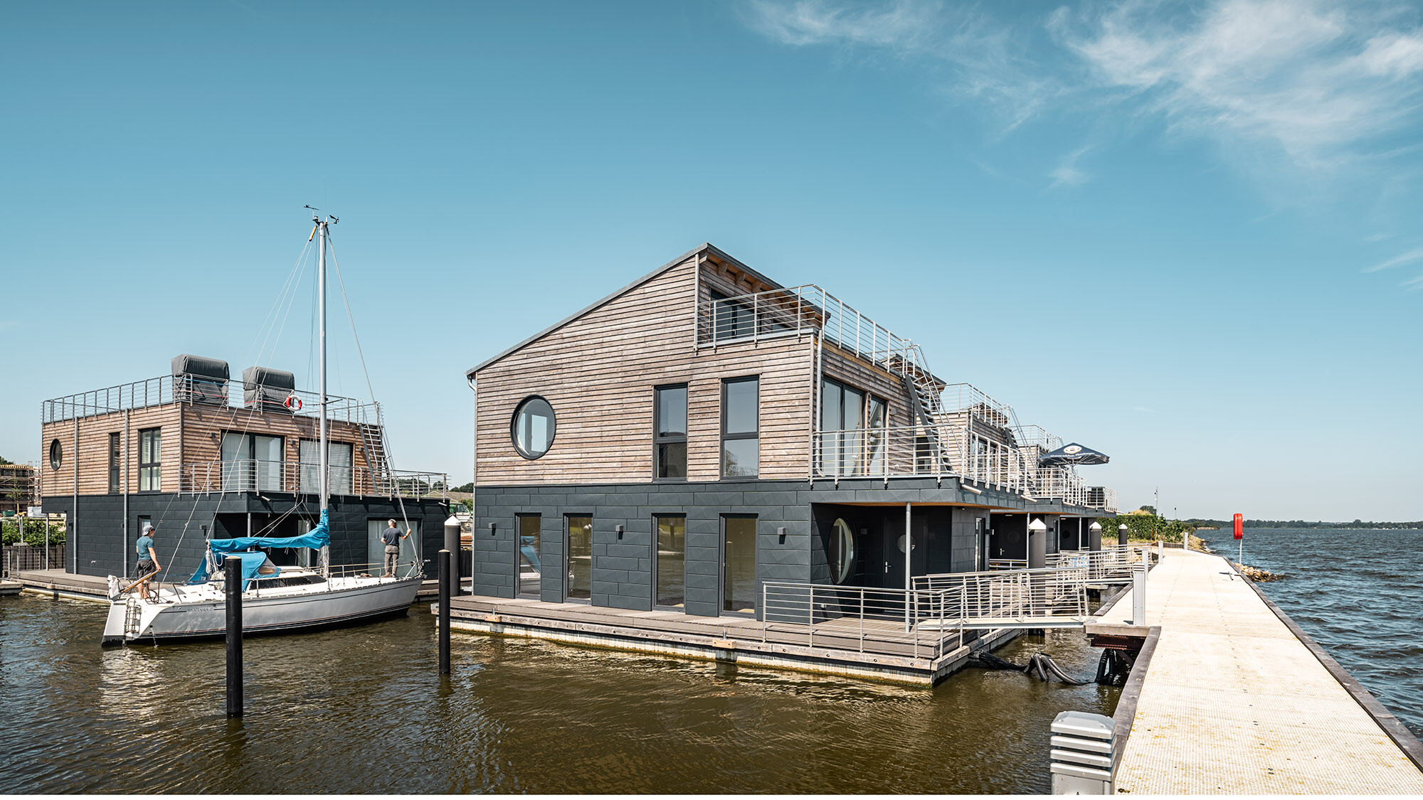 A side view of the floating houses.