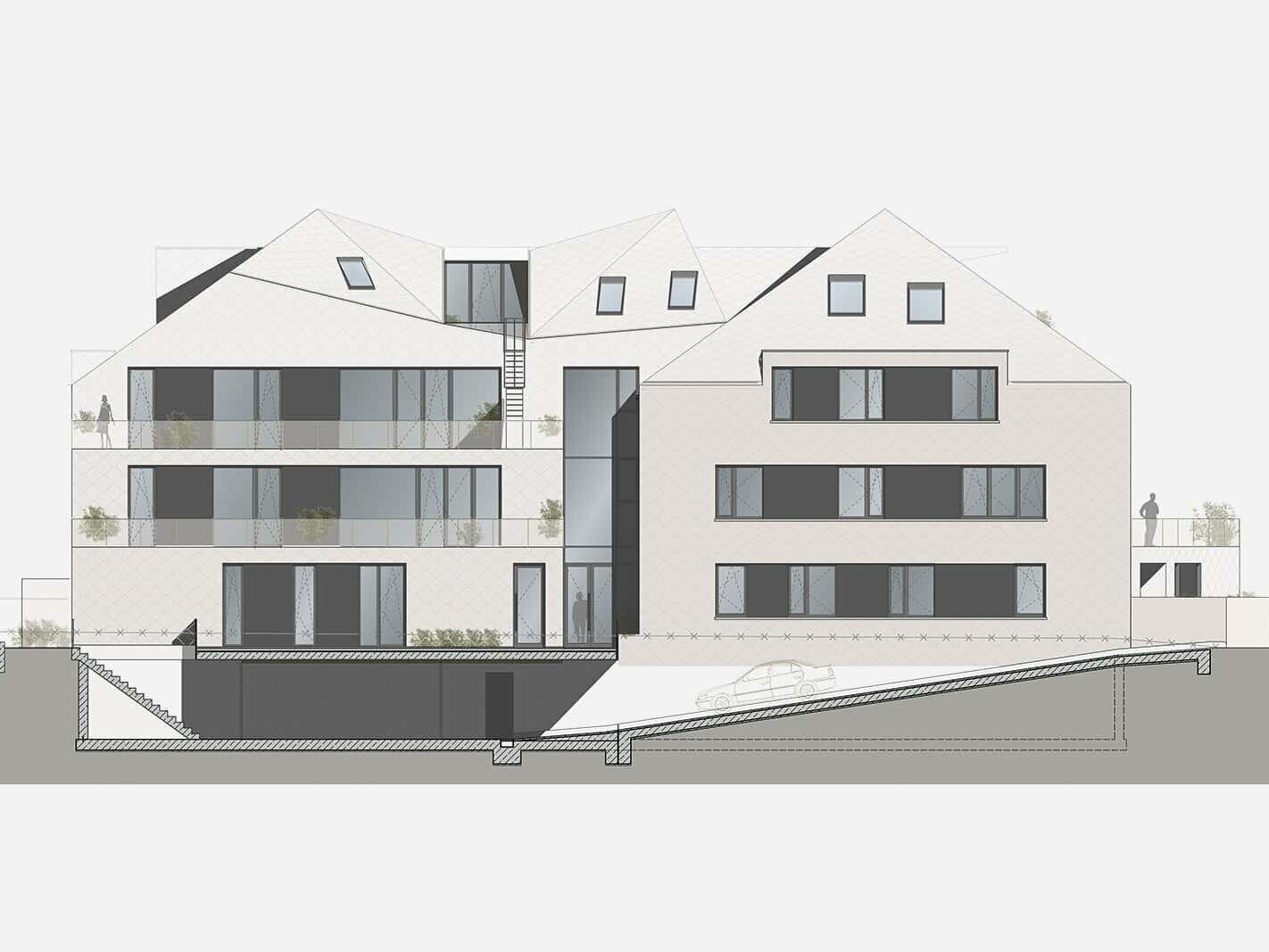 The architectßs plan shows the north side of the apartment building