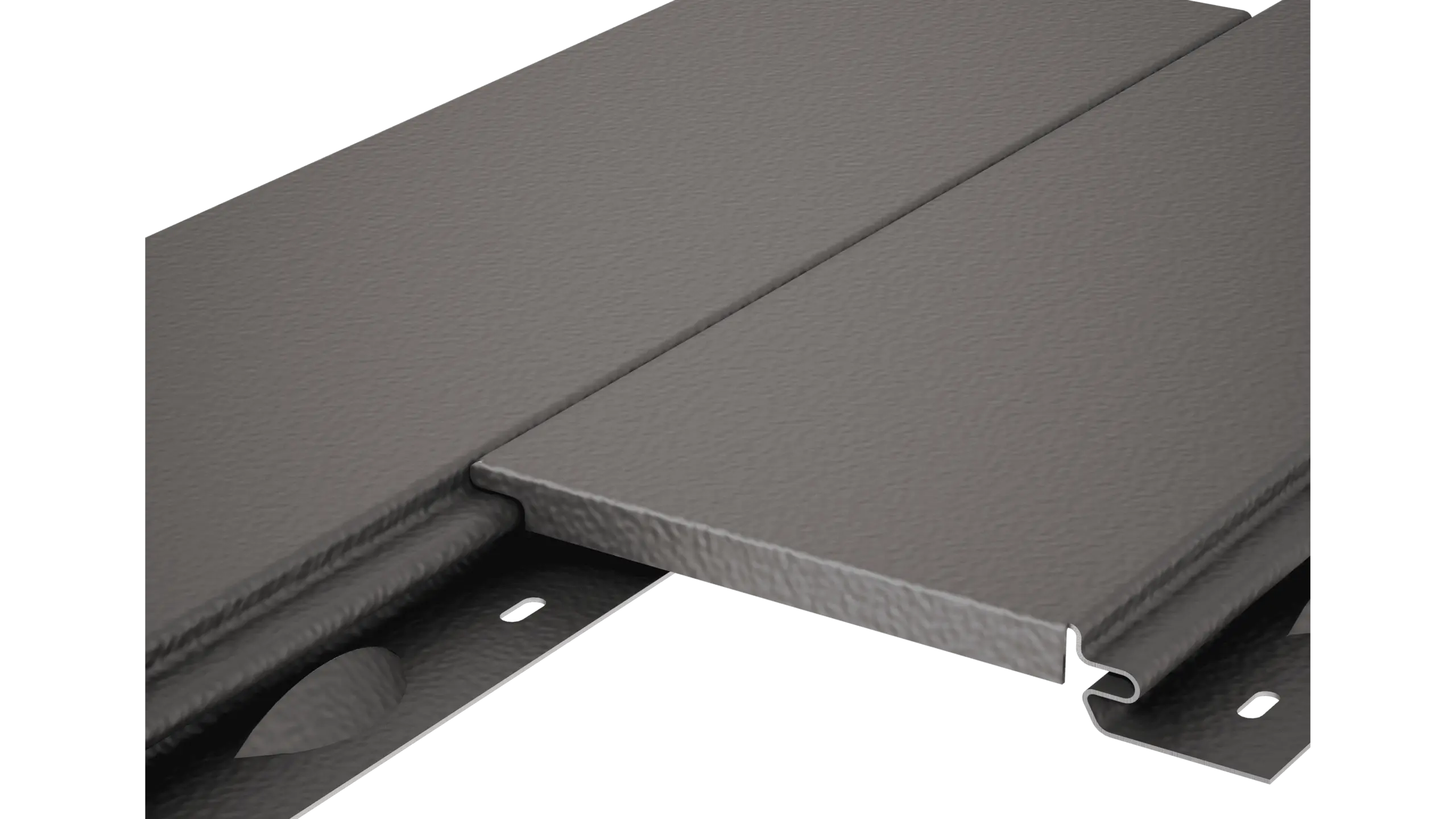 PREFA Siding without a shadow gap, with a stucco finish, as a textured aluminium façade panel in grey