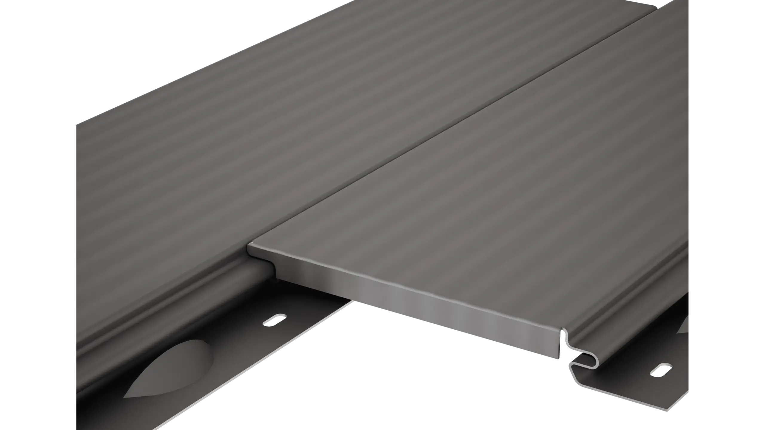 PREFA Siding without a shadow gap, with a lined surface, as a profiled aluminium façade panel in grey