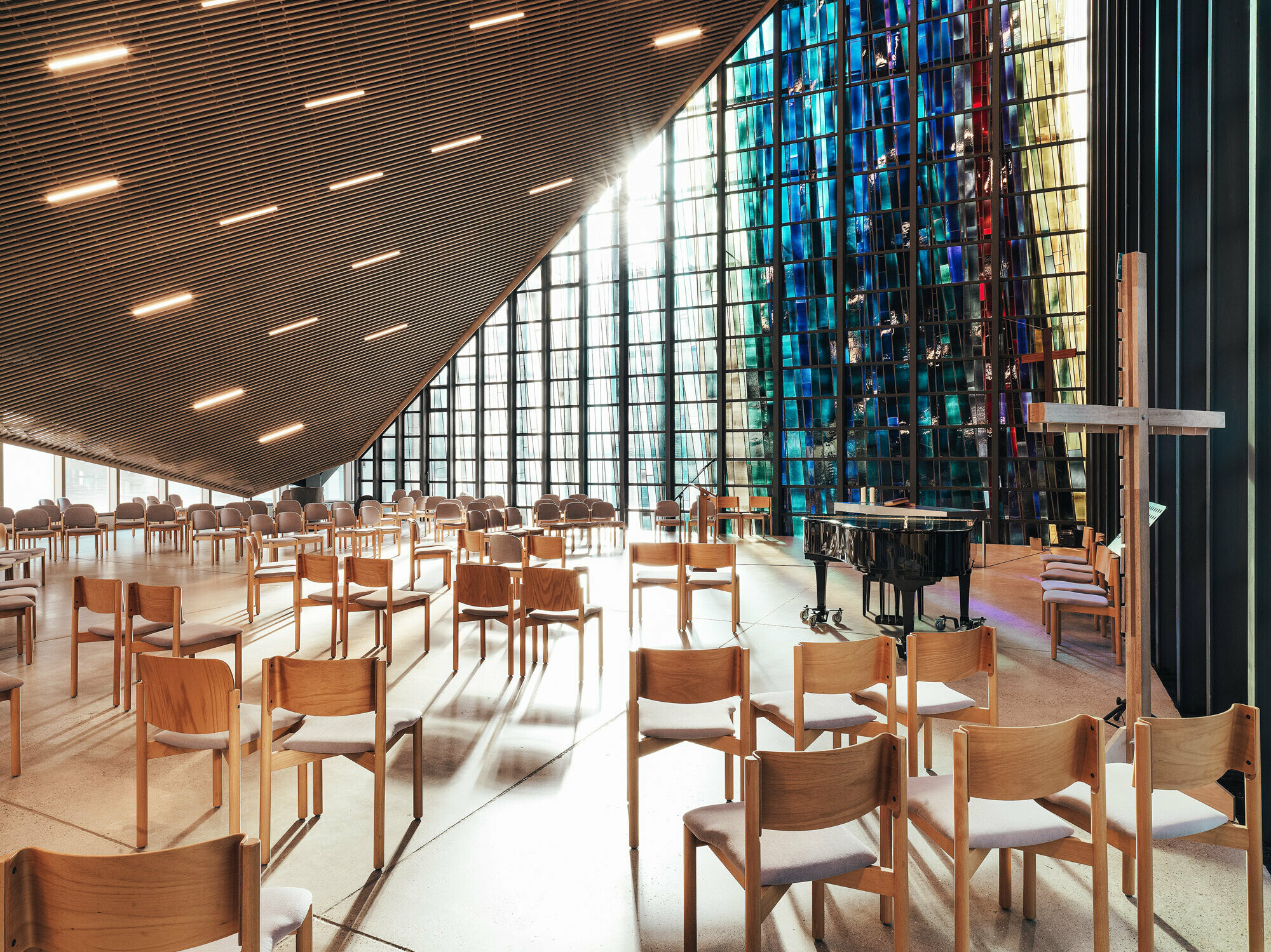 Colourful interior of St. Stephen's Church in Cologne, covered in Prefalz P.10 Dark Grey