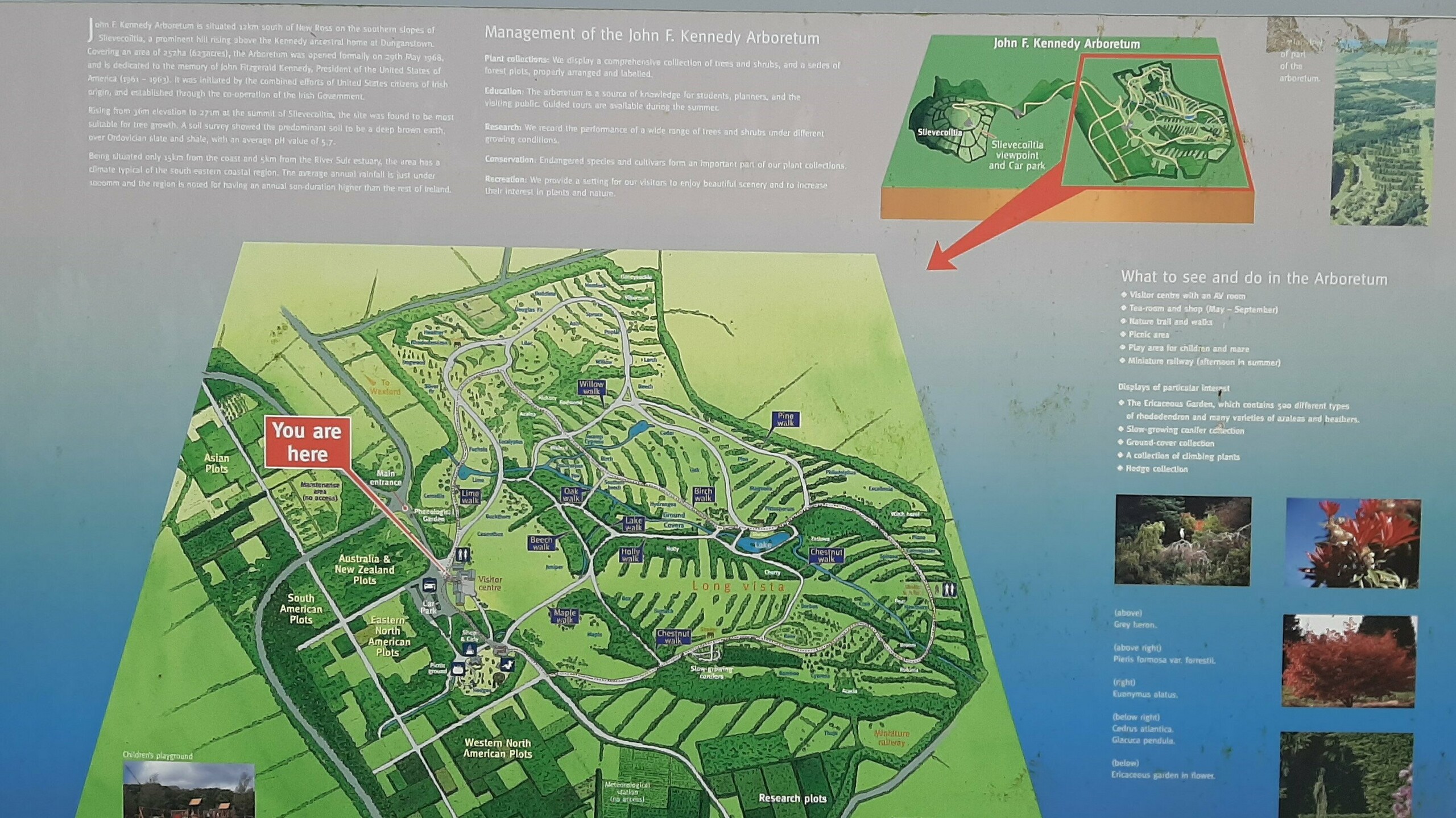 Information board of the John F. Kennedy Aboretum