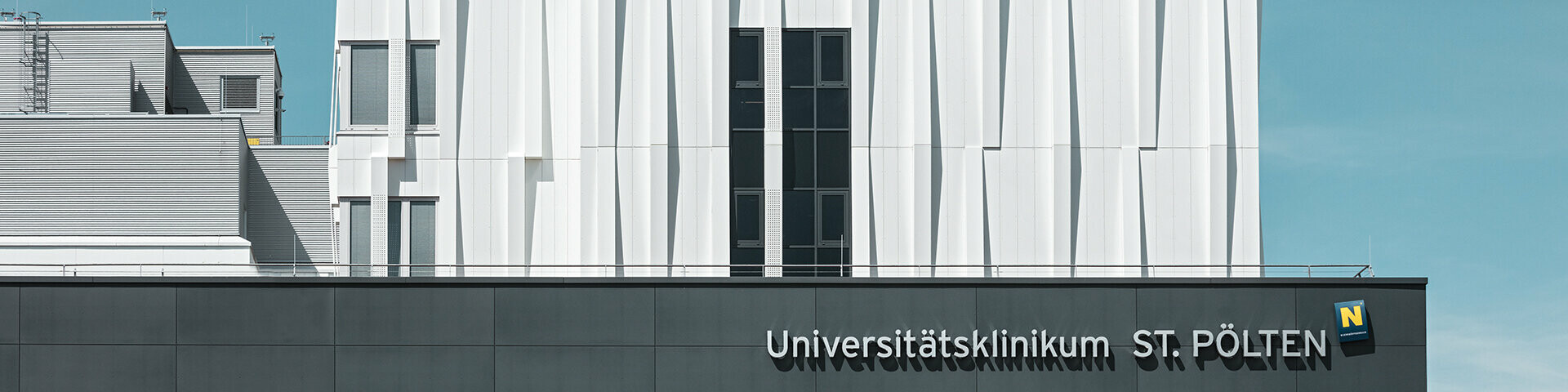 Front view of the University Hospital in St. Pölten, Austria. 
