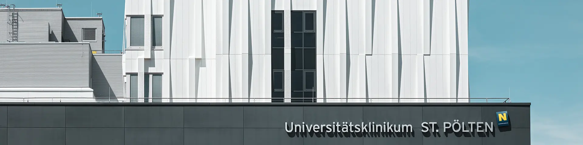 Front view of the University Hospital in St. Pölten, Austria. 