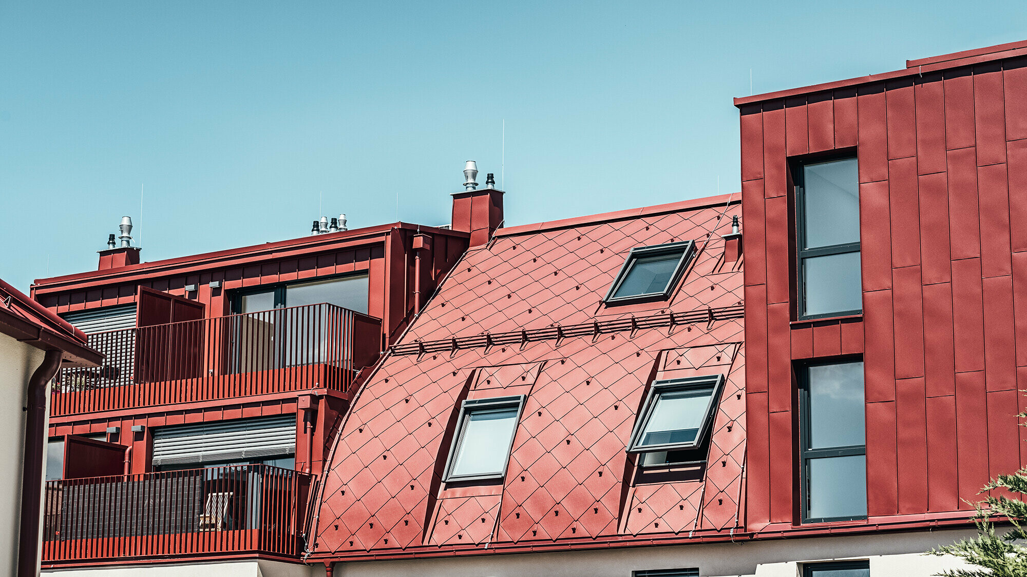 Various views and close-ups of the building's roofscape.