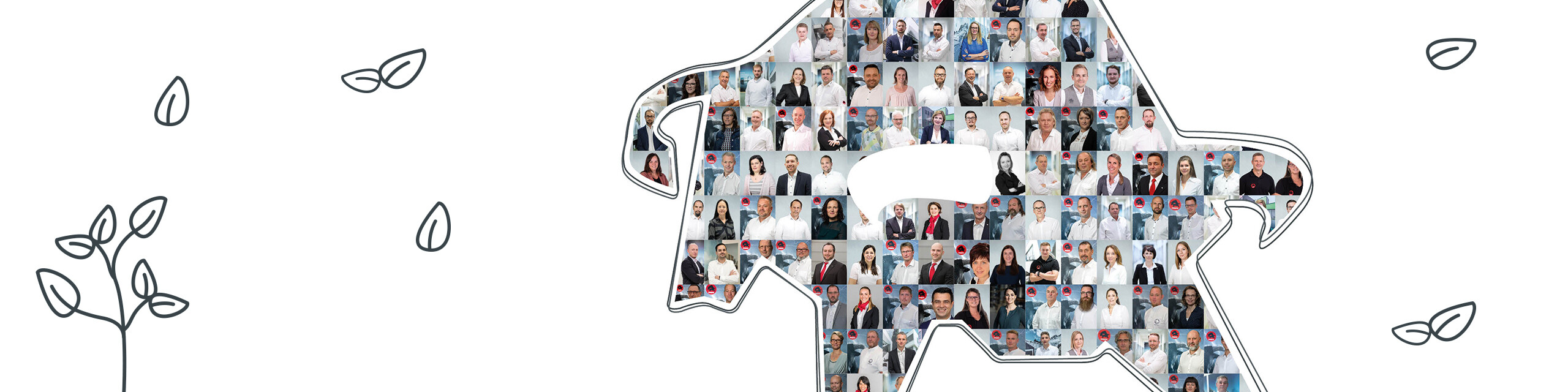 PREFA bull logo filled with the portraits of the employees - symbolises the values and goals of PREFA, we are part of CAG Holding