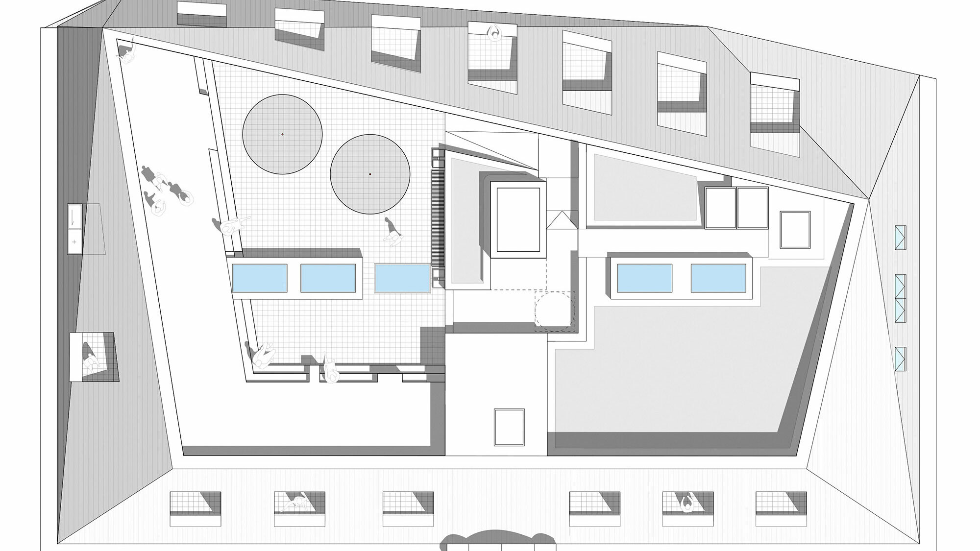The roof plan of the converted building.