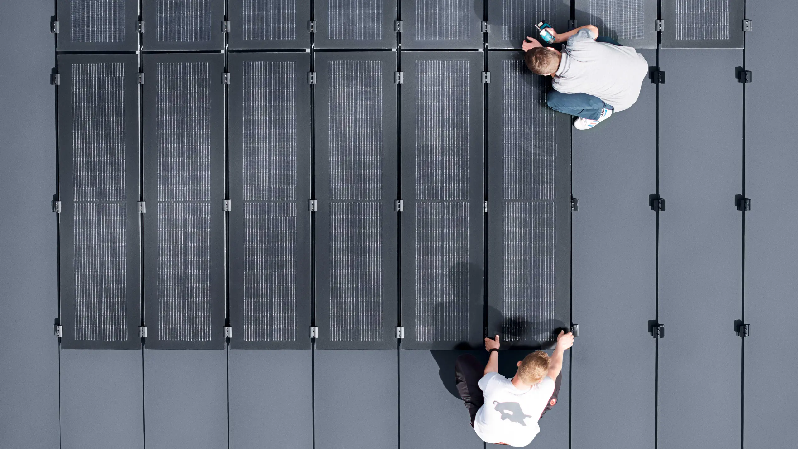 Bird’s eye view of the PREFALZ solar panels, which will be installed on the PREFALZ roof.