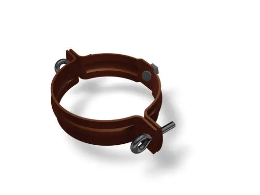 PREFA pipe bracket for reinforced downpipe, brown, Ø 80, 100, 120 mm, stable fastening solution for downpipe installation.