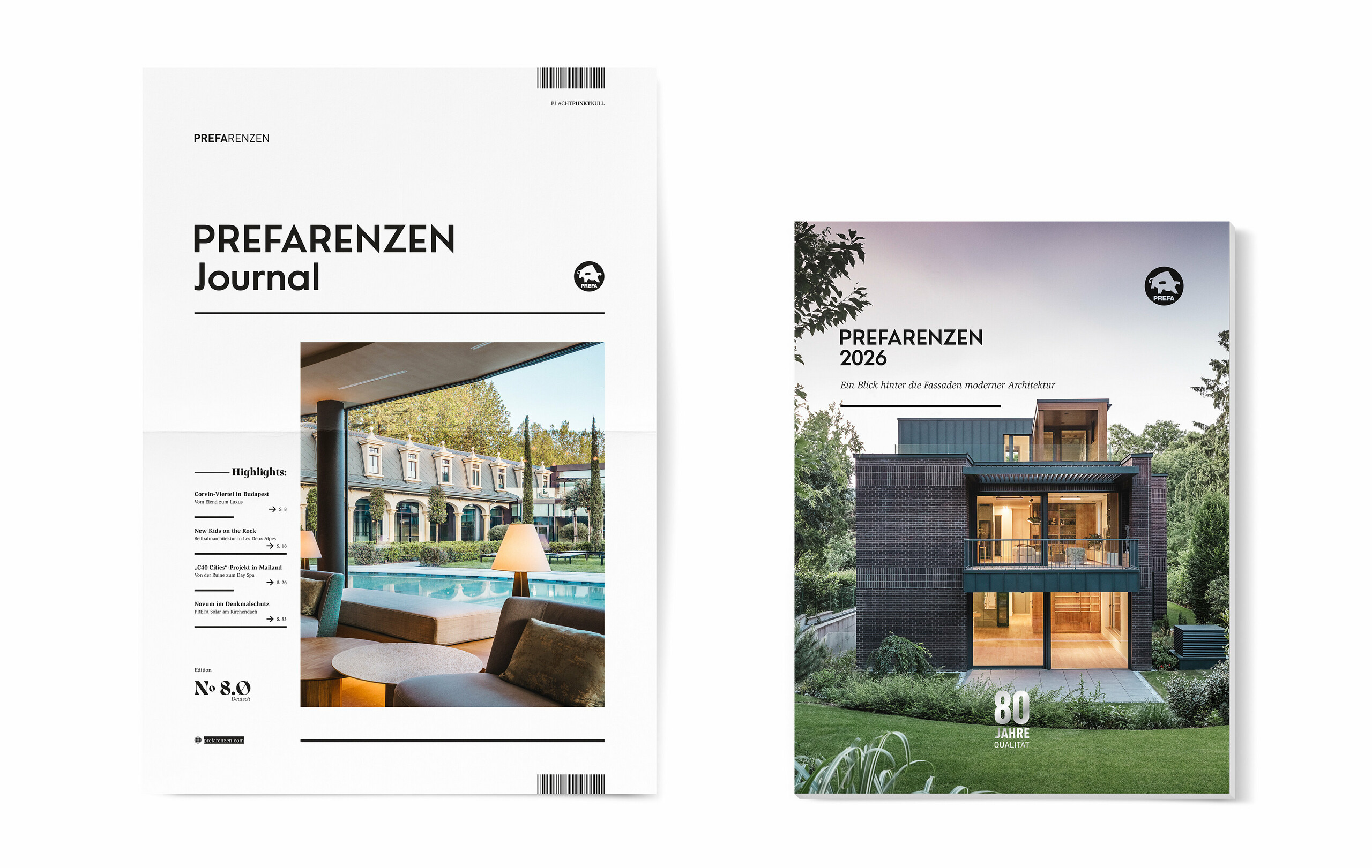 Side view of a stack of the books from the previous years, the most current one is in the front.